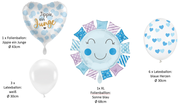 Geburt - SET - Junge: Sonne blau - 11 Stk.